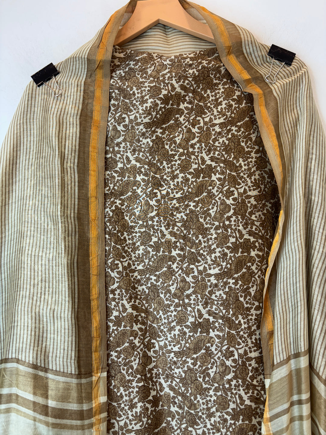 Golden Maheshwari Fabric Suit Set with Print