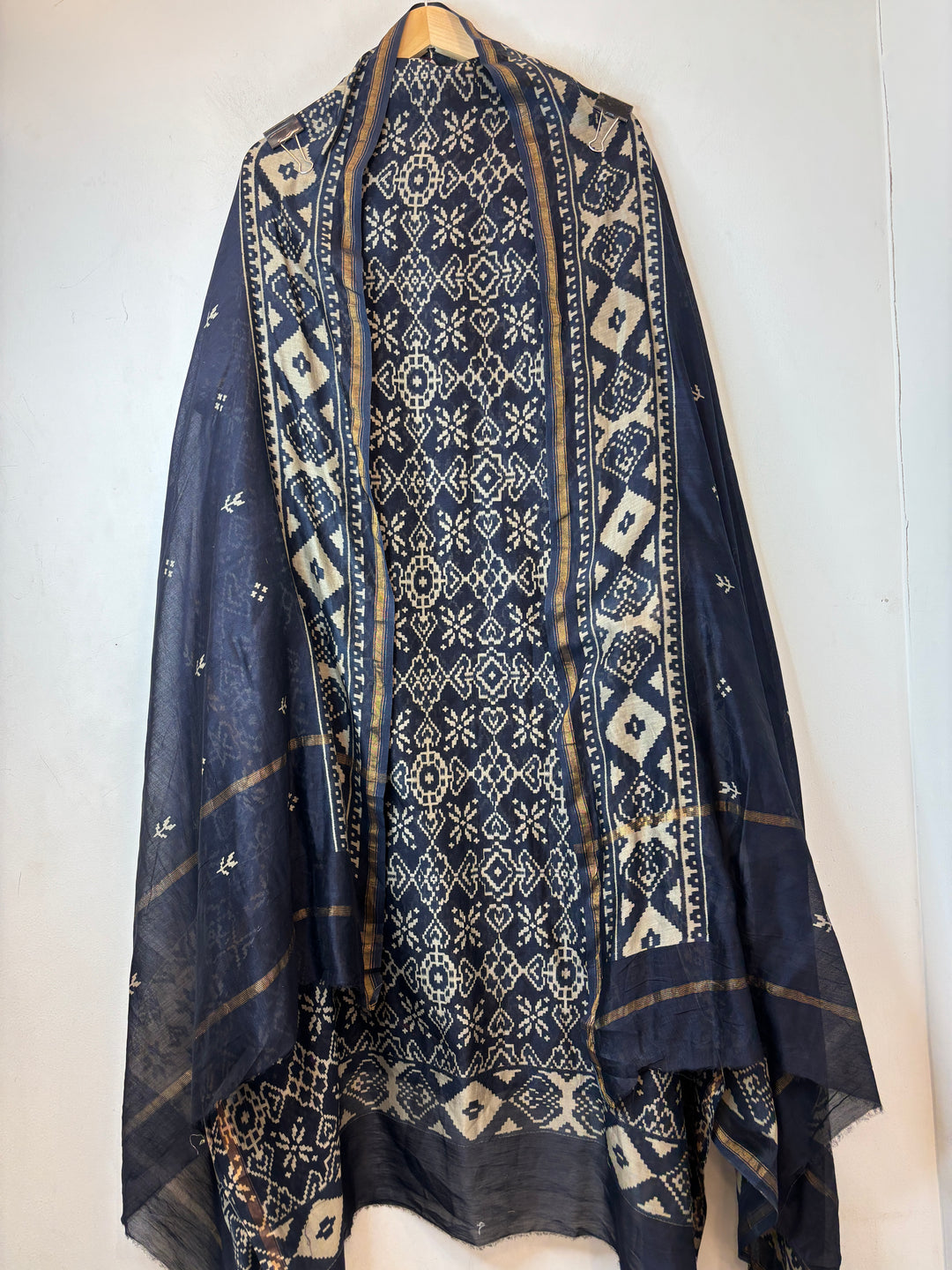 Blue Maheshwari Fabric Suit Set with Print