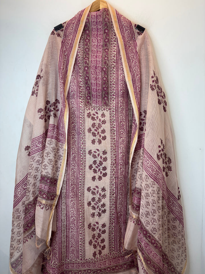 Maroon Mul Cotton Block Printed Suit Set