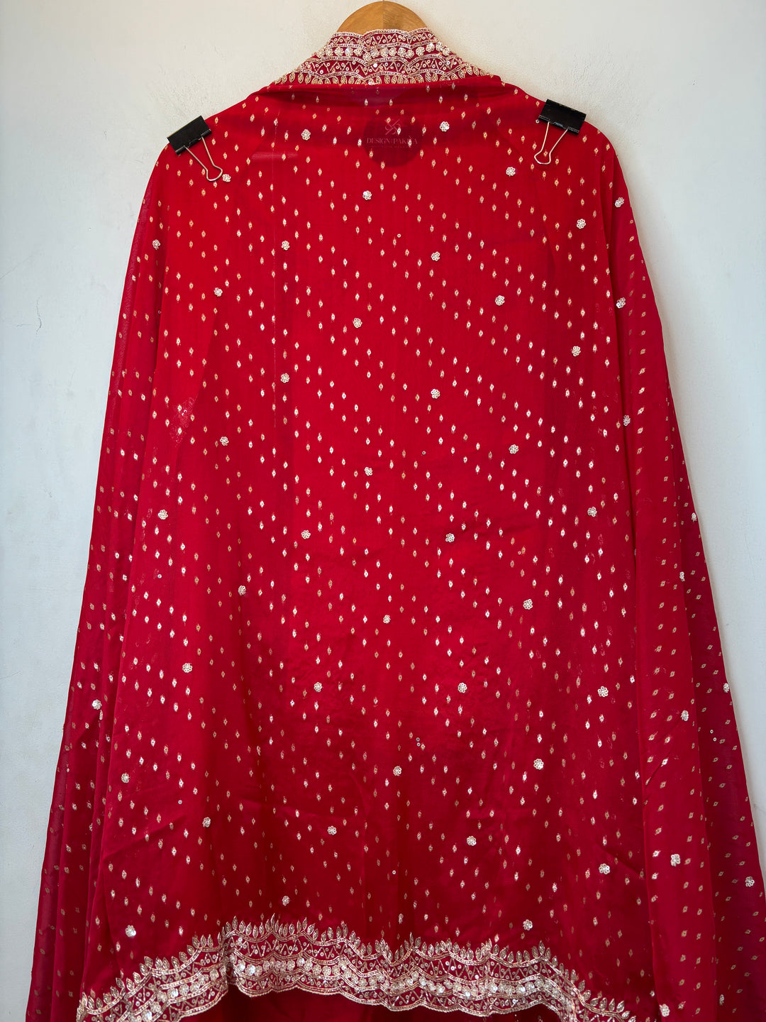 Red Silk Suit Set with Cutdana Sequin Work &amp; Organza Dupatta