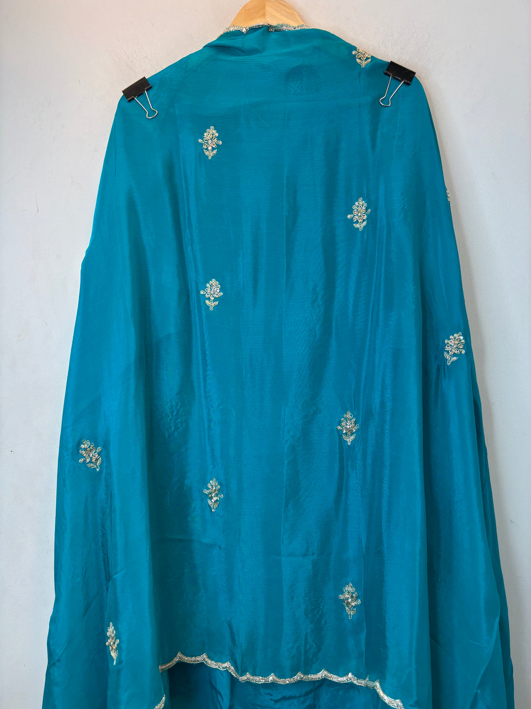 Till Blue Crepe Suit Set with Cutdana, Dabka &amp; Chinon Dupatta