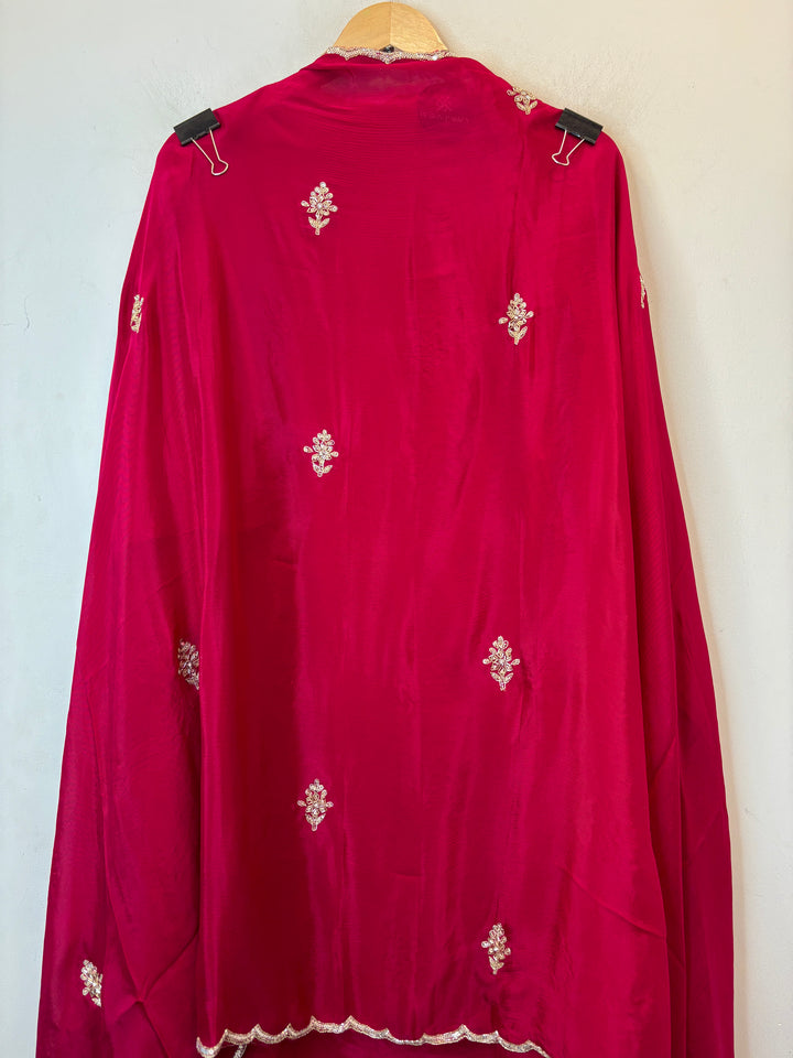 Maroon Crepe Suit Set with Cutdana, Dabka &amp; Chinon Dupatta