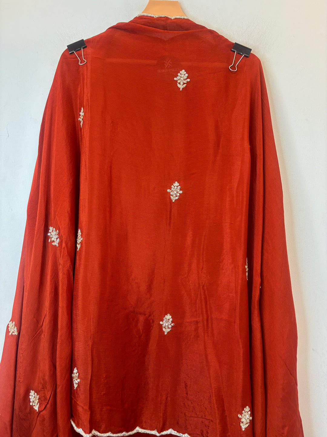 Orange Crepe Suit Set with Cutdana, Dabka &amp; Chinon Dupatta