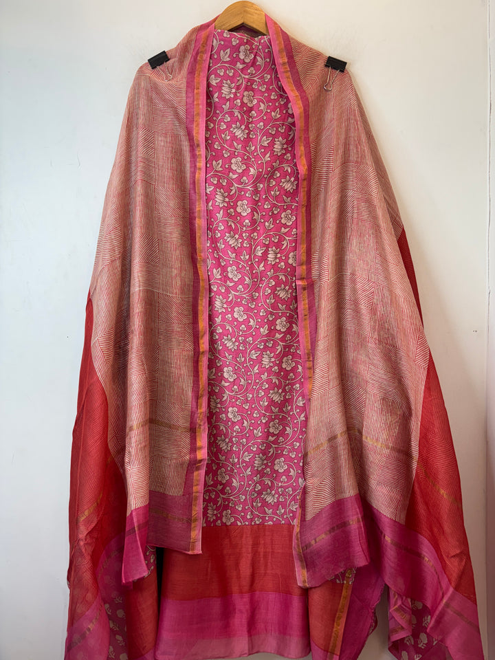 Maroon Maheshwari Printed Suit Set with Booti Dupatta