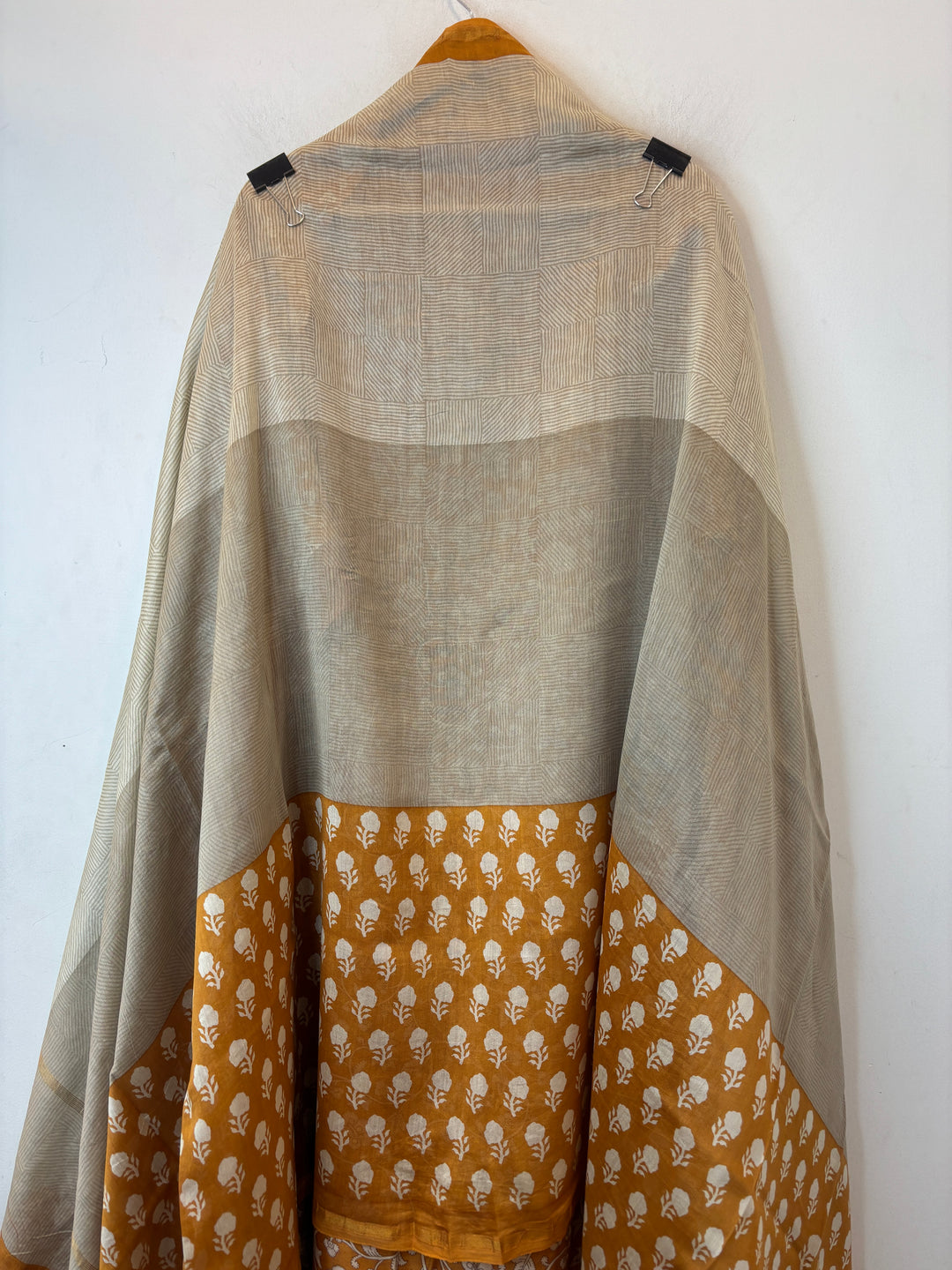 Golden Maheshwari Printed Suit Set with Booti Dupatta