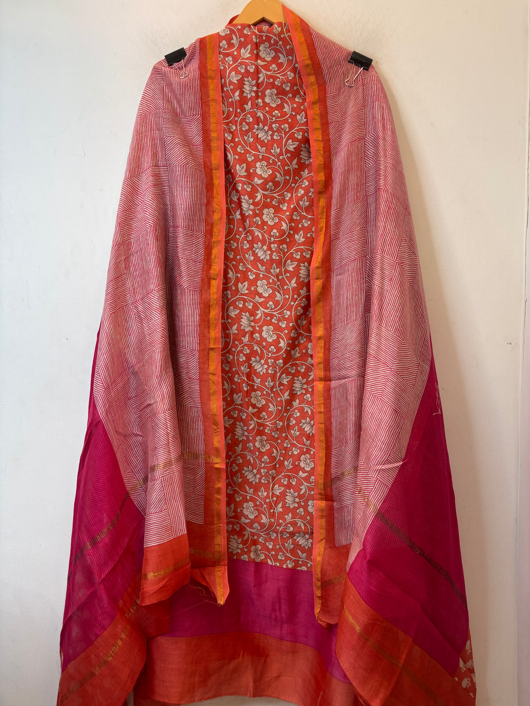 Orange Maheshwari Printed Suit Set with Booti Dupatta