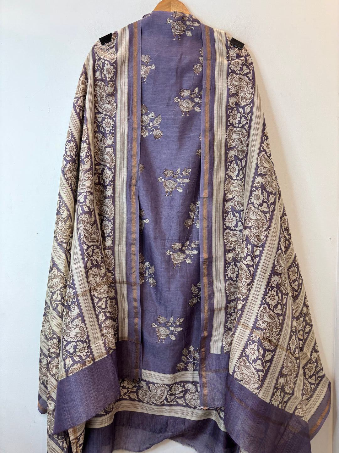 Purple Maheshwari Suit Set with Peacock Work &amp; Printed Booties