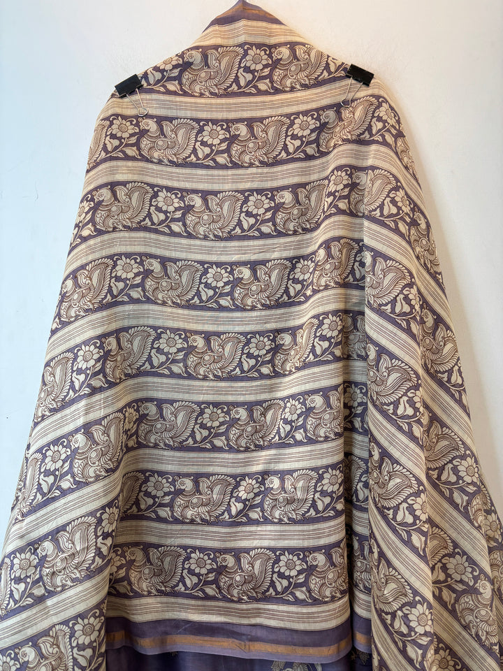Purple Maheshwari Suit Set with Peacock Work &amp; Printed Booties