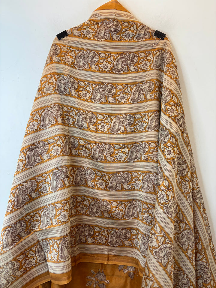 Golden Maheshwari Suit Set with Peacock printed