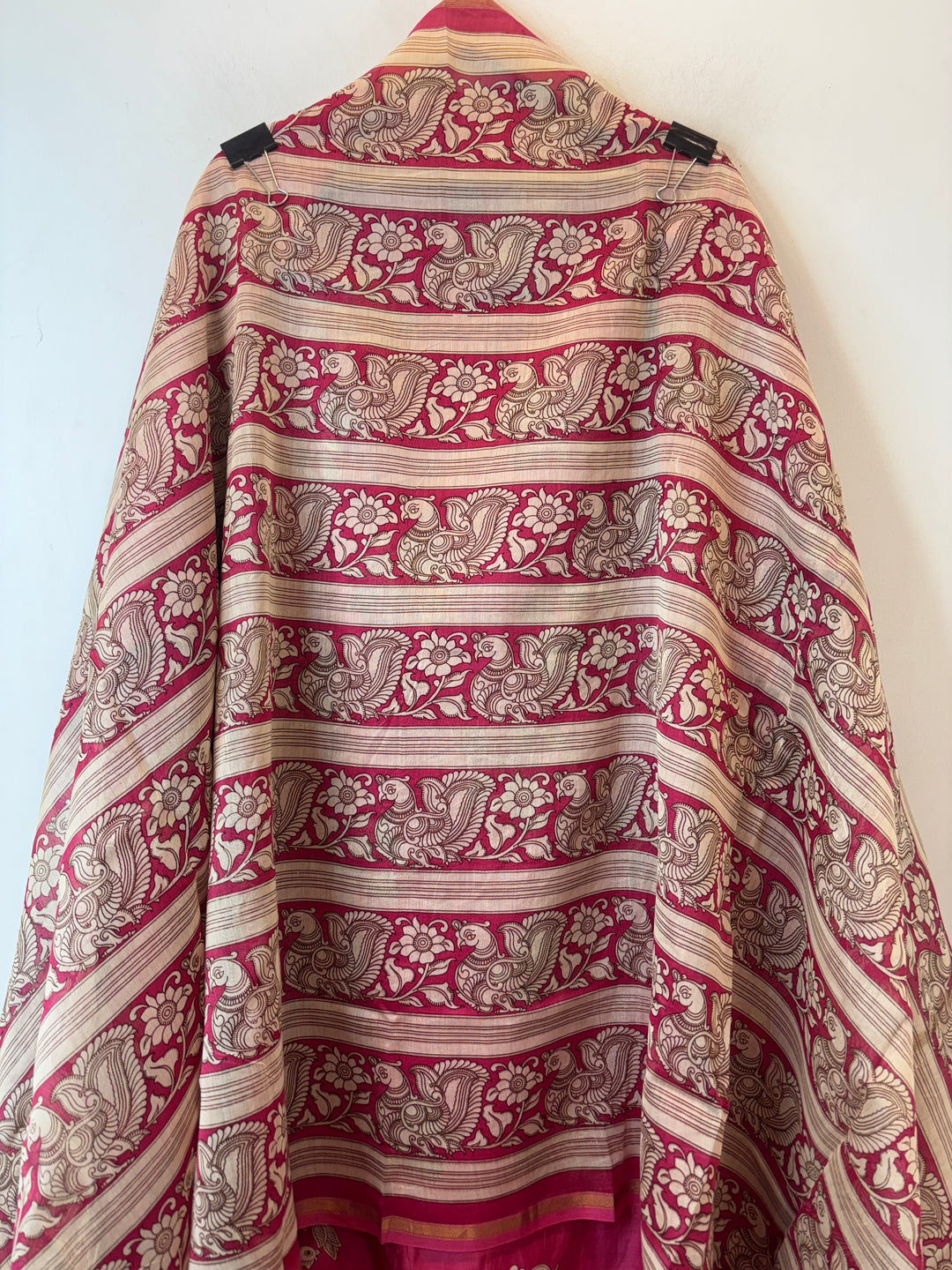 Maroon Maheshwari Suit Set with Peacock Work &amp; Printed Booties