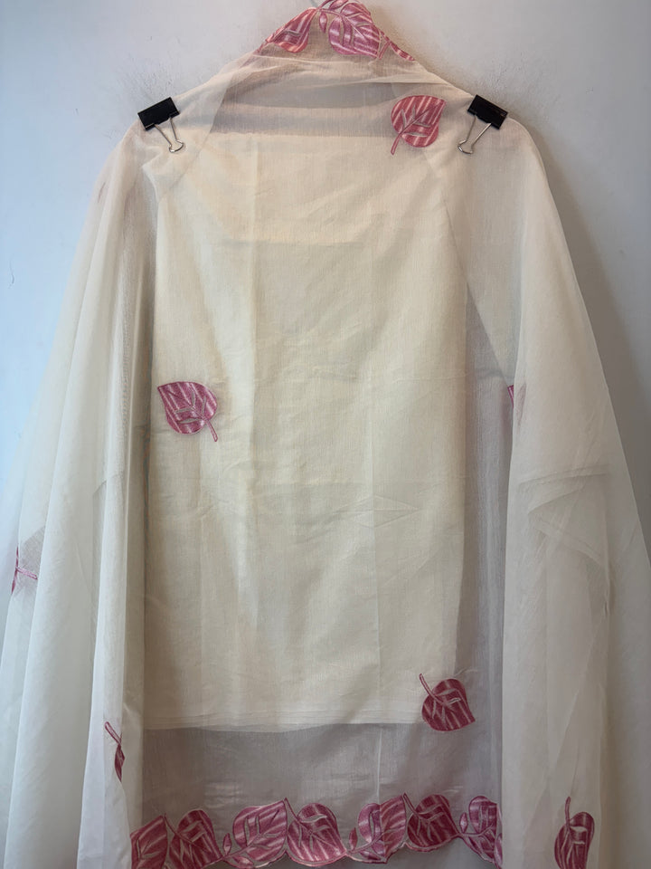 Pink Mul Chanderi Embroidered Suit Set with Pearl Leaf Detailing