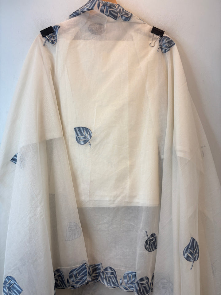 Grey Mul Chanderi Embroidered Suit Set with Pearl Leaf Detailing
