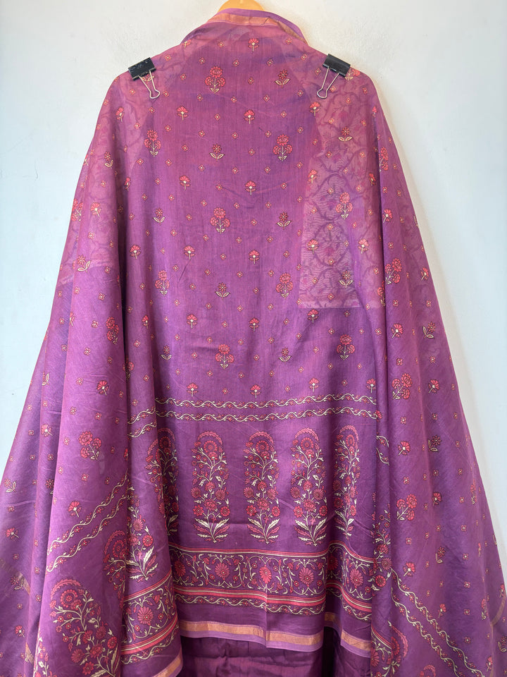 Purple Maheshwari Printed Suit Set with Cotton Shantoon Bottom