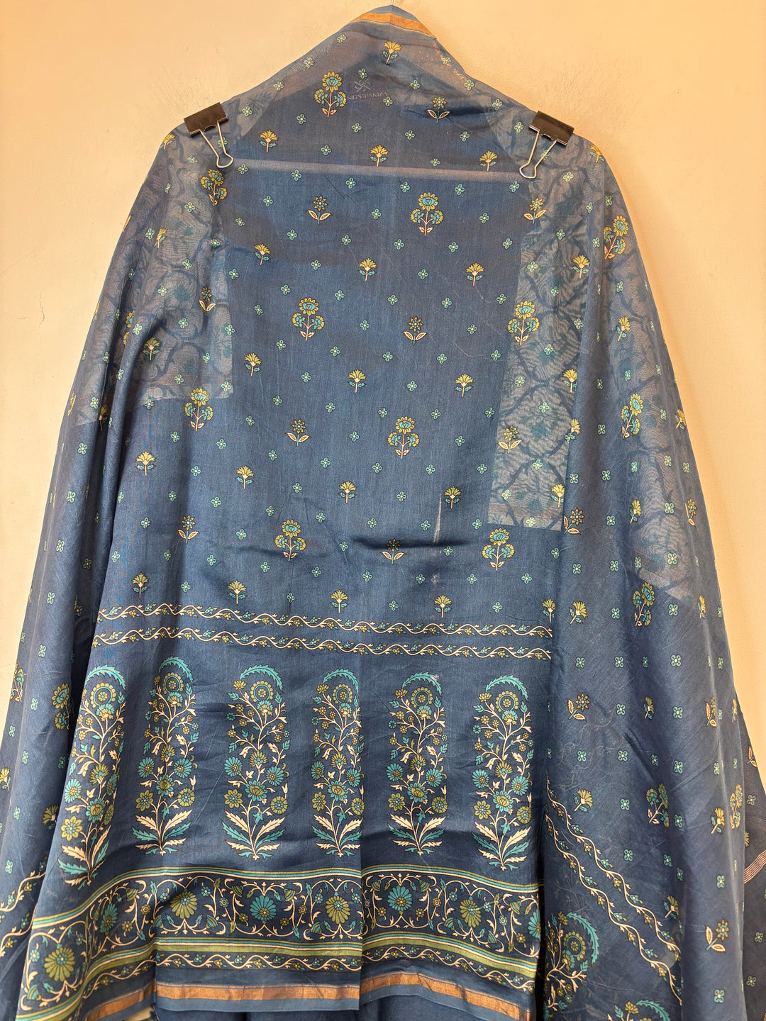 Blue Maheshwari Printed Suit Set with Cotton Shantoon Bottom