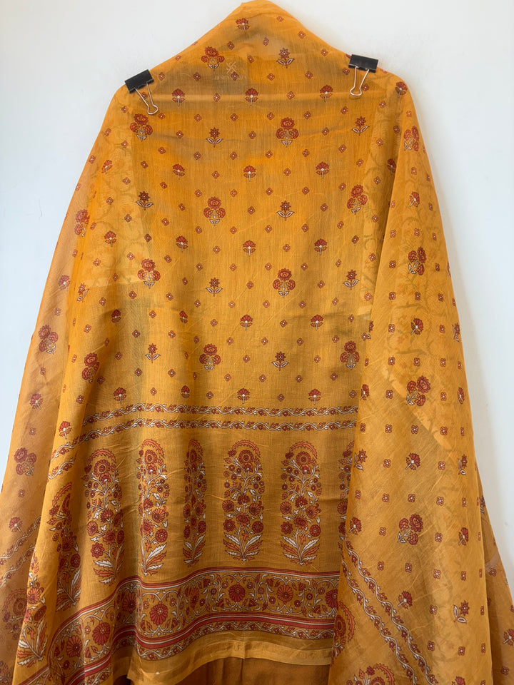 Golden Maheshwari Printed Suit Set with Cotton Shantoon Bottom