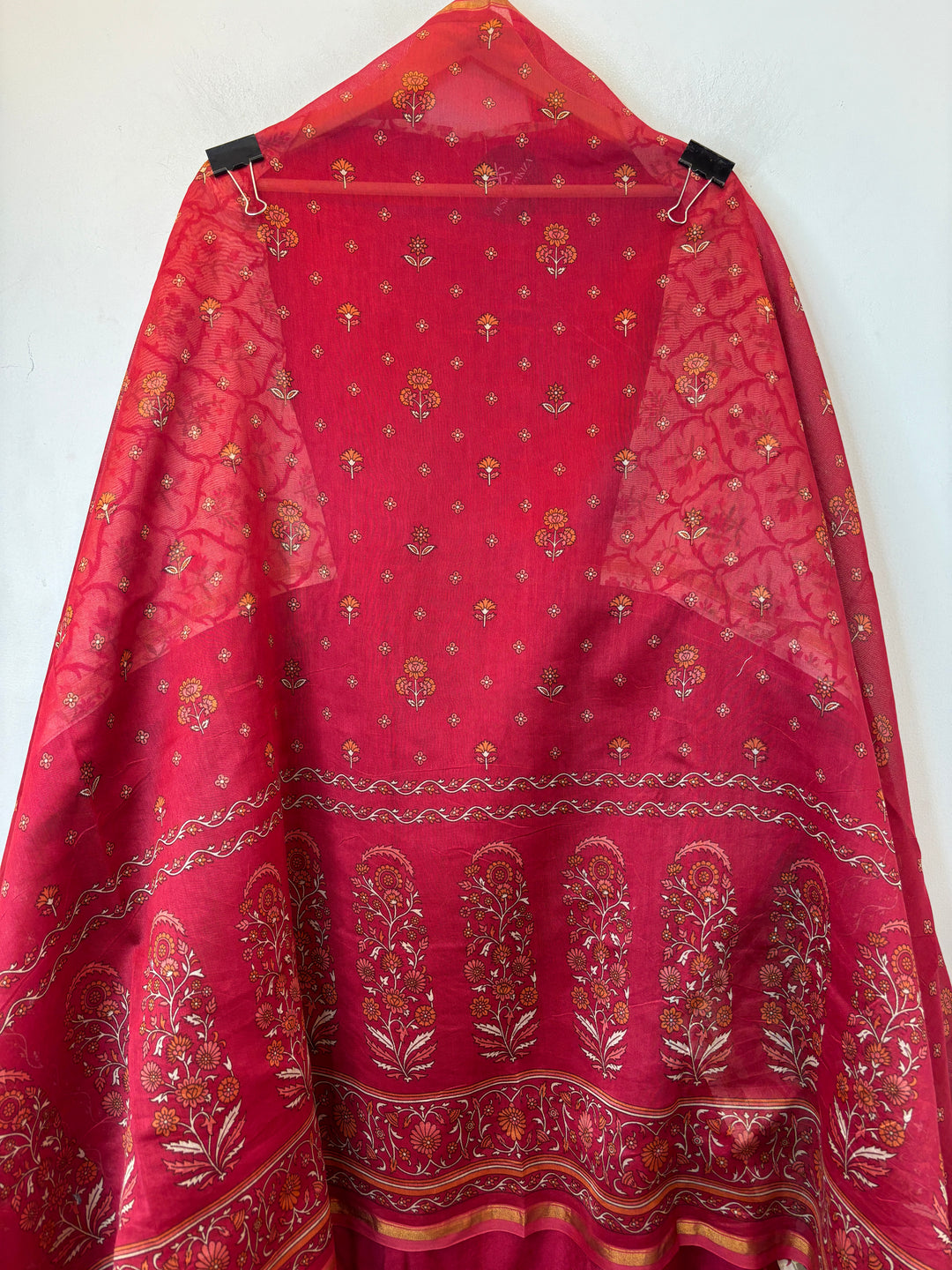 Maroon Maheshwari Printed Suit Set with Cotton Shantoon Bottom