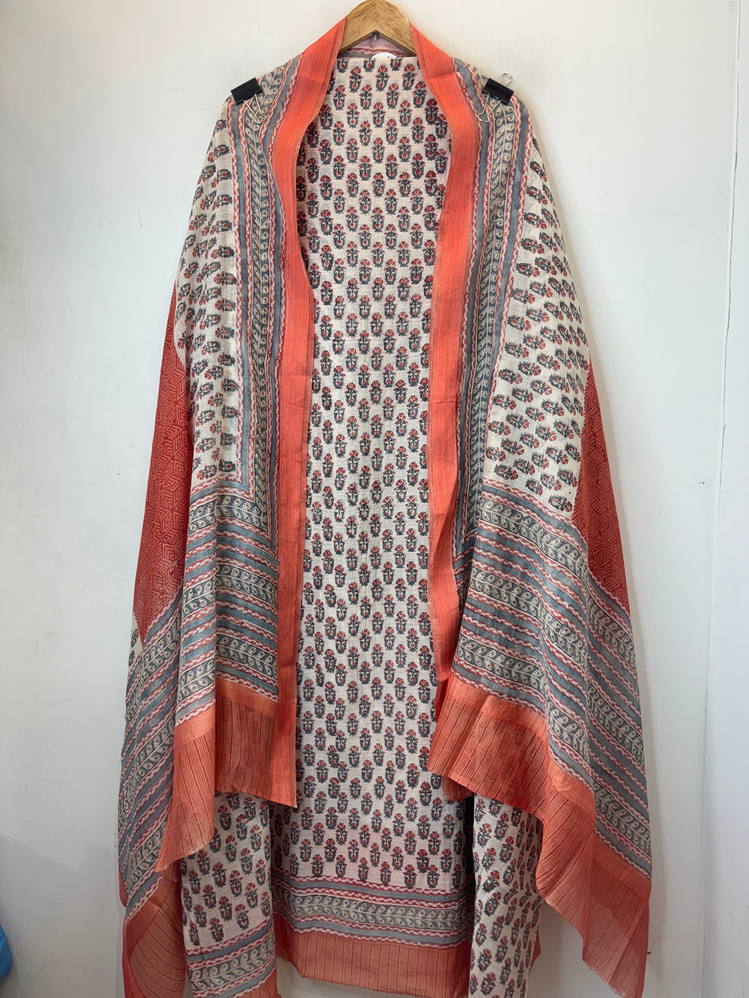 Orange Mul Cotton Unstitched Printed Suit Set