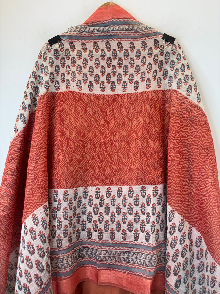 Orange Mul Cotton Unstitched Printed Suit Set