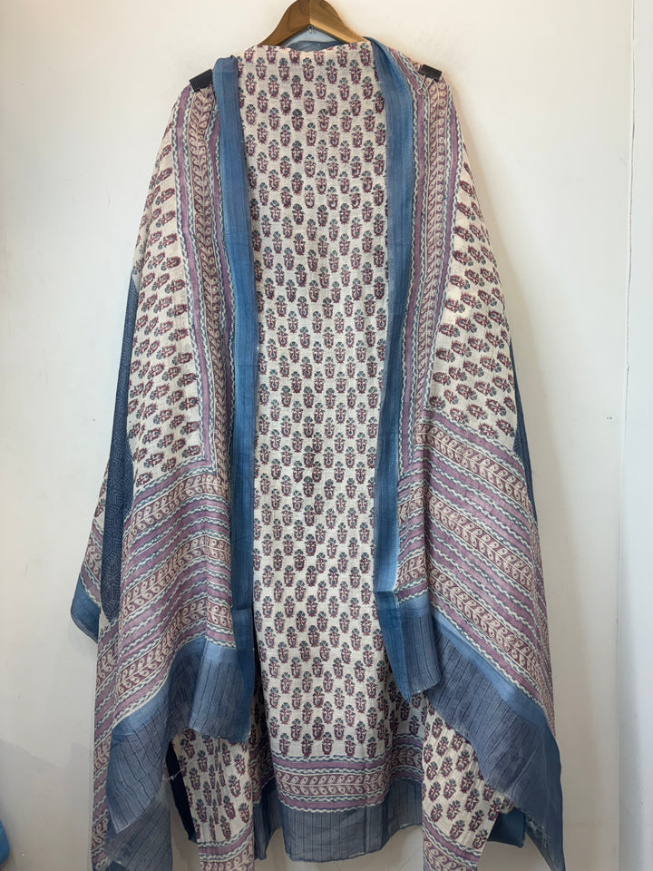 Blue Mul Cotton Unstitched Printed Suit Set