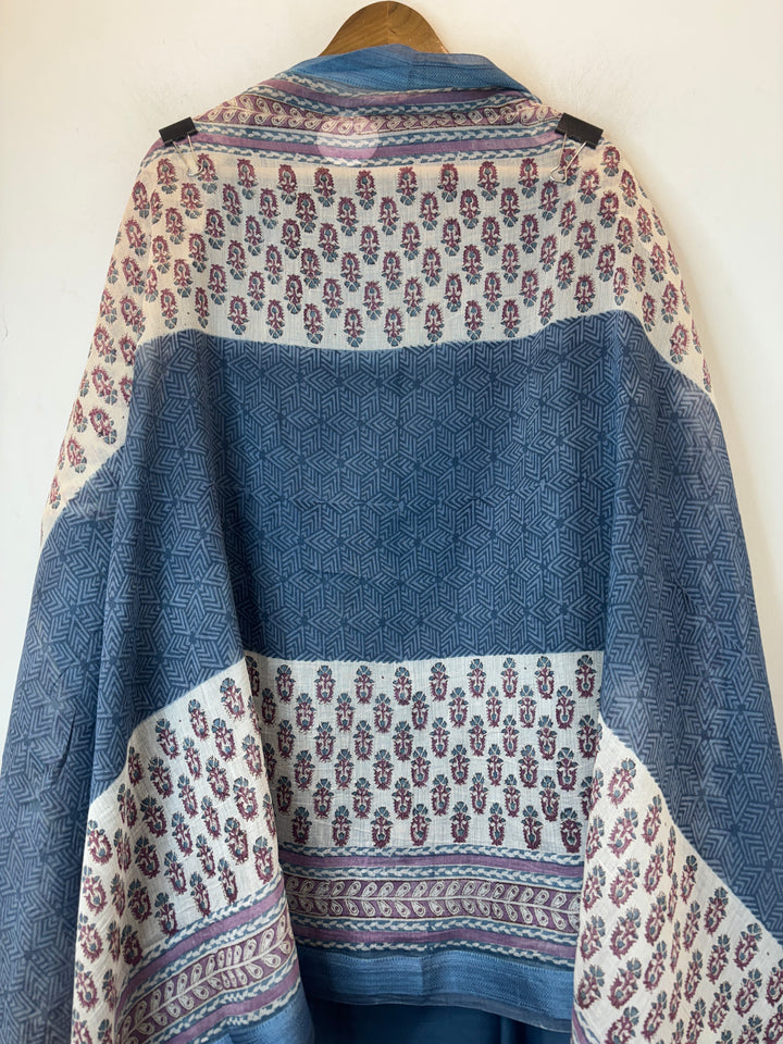 Blue Mul Cotton Unstitched Printed Suit Set