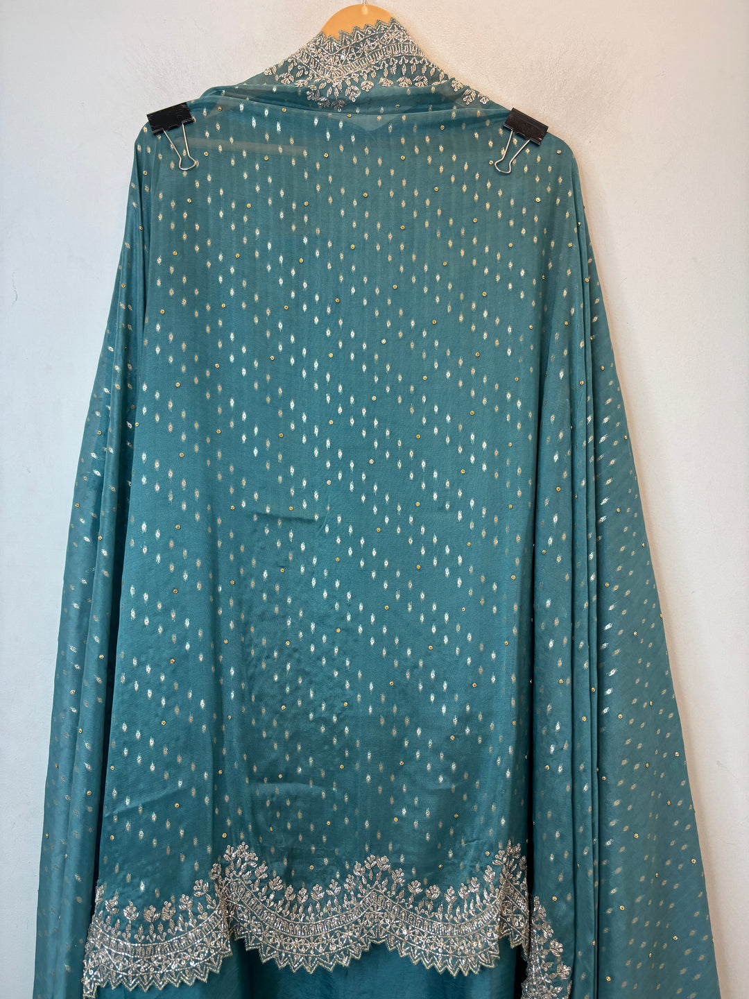 Till Blue Silk Suit Set with Cutdana Sequin Work &amp; Organza Dupatta