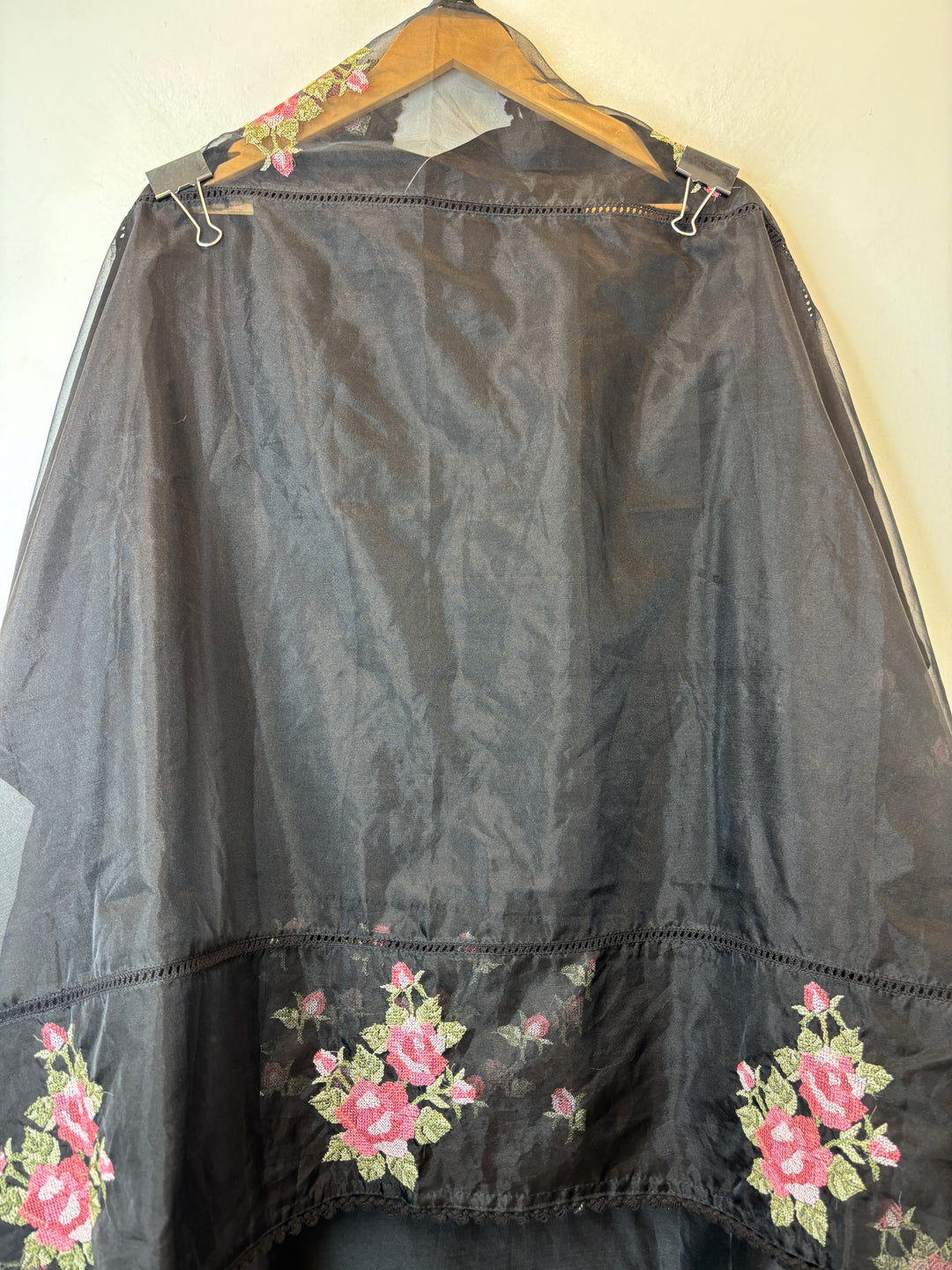 Black Mul Chanderi Unstitched Suit Set with Embroidery &amp; Crochet Dupatta