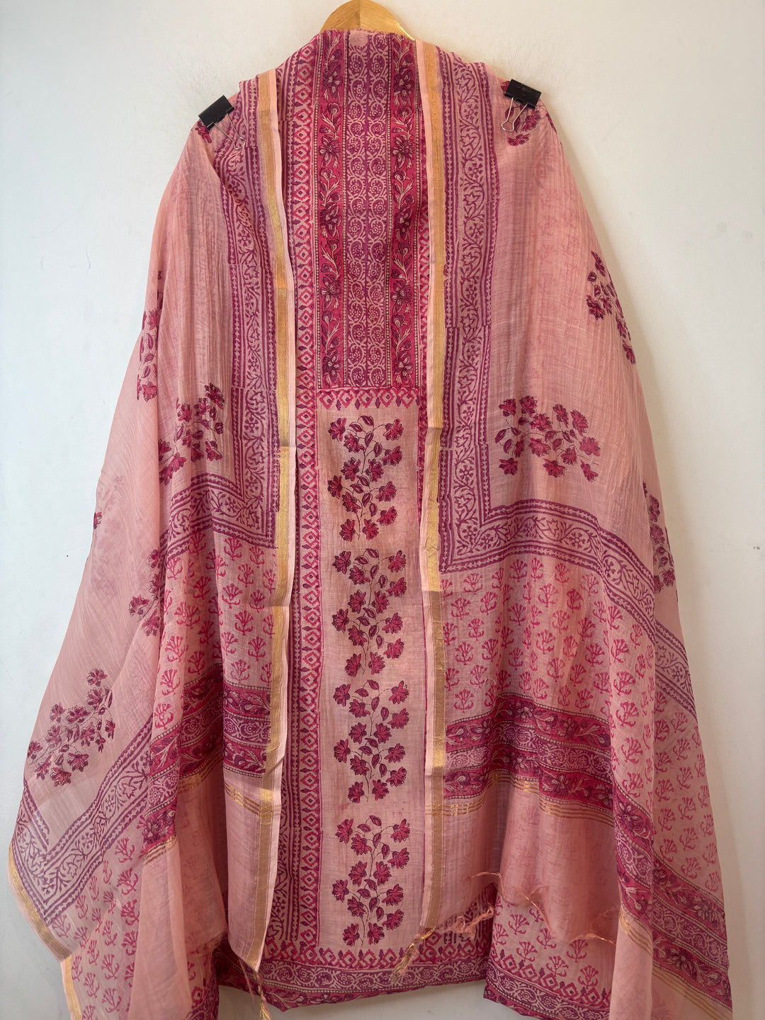 Pink Mul Chanderi Hand Block Printed Suit Set