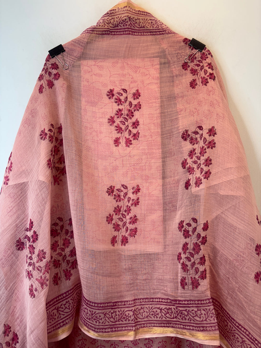 Pink Mul Chanderi Hand Block Printed Suit Set