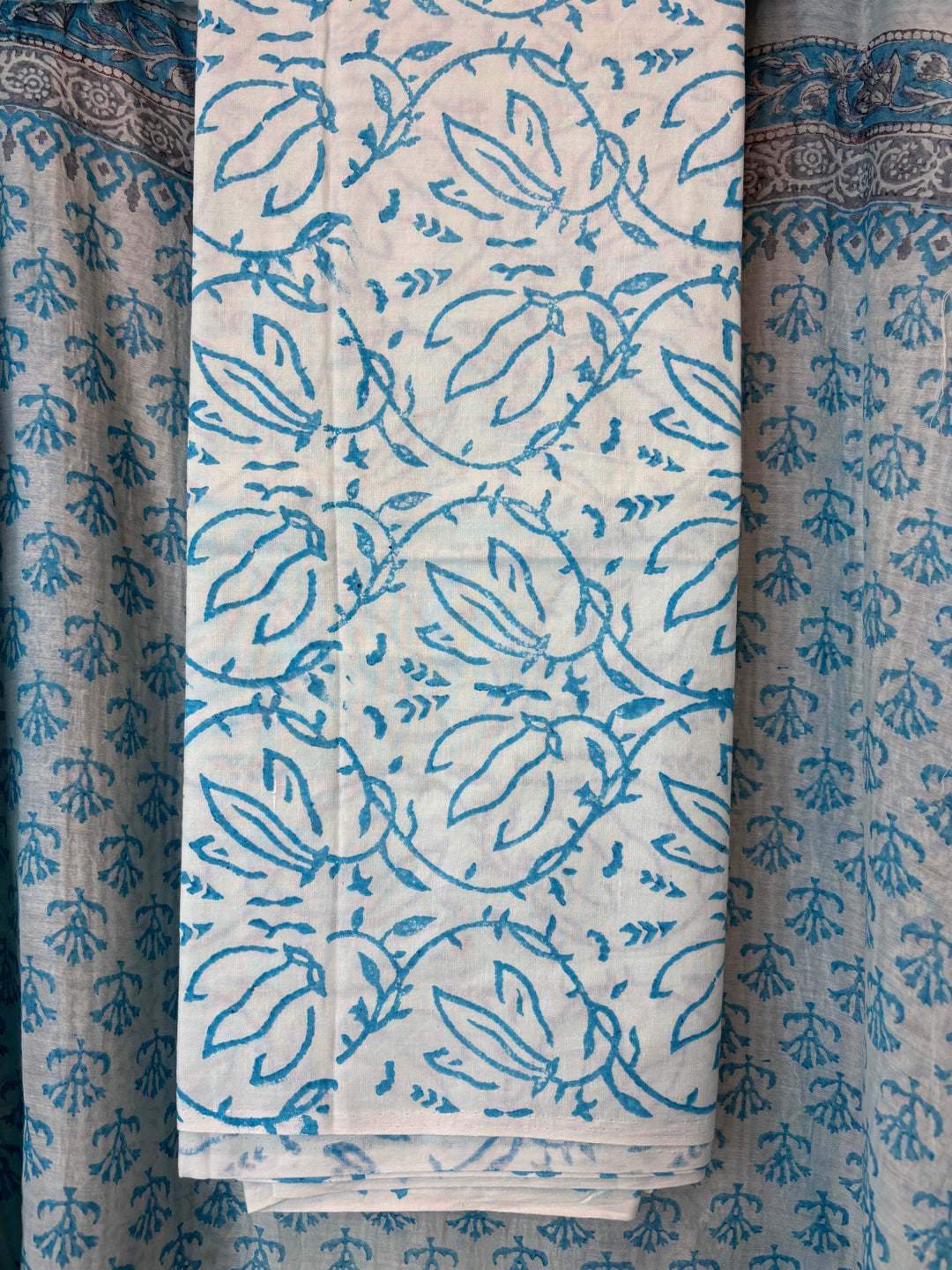 Blue Mul Chanderi Hand Block Printed Suit Set