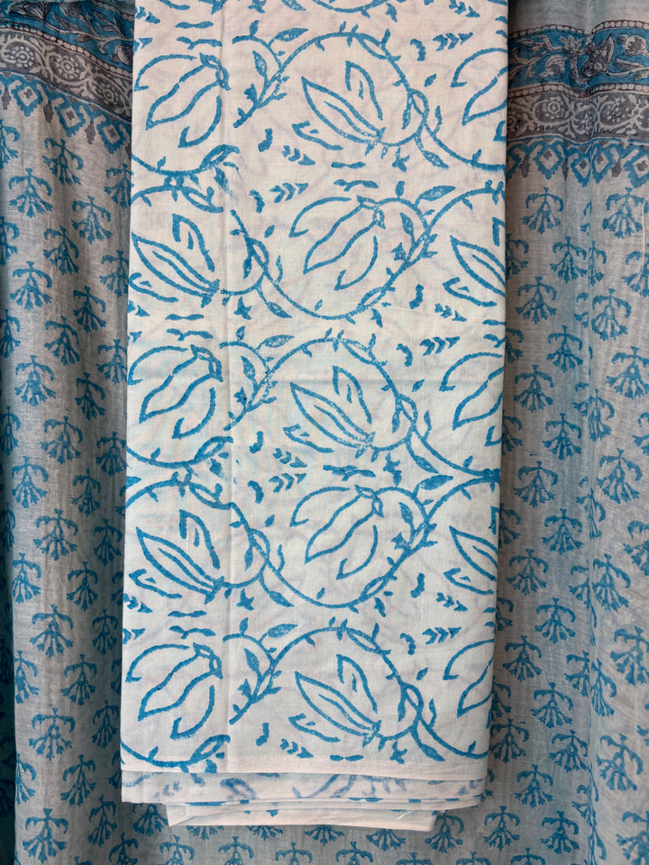 Blue Mul Chanderi Hand Block Printed Suit Set
