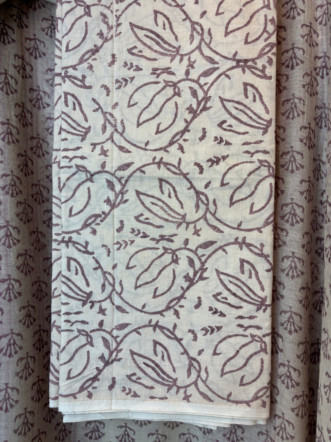 Beige Mul Chanderi Hand Block Printed Suit Set