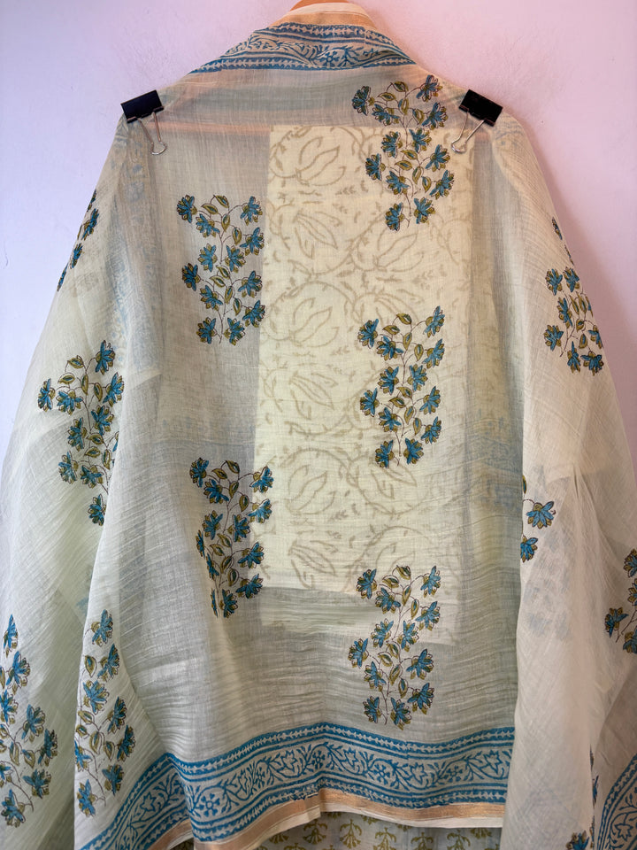 Green Mul Chanderi Hand Block Printed Suit Set