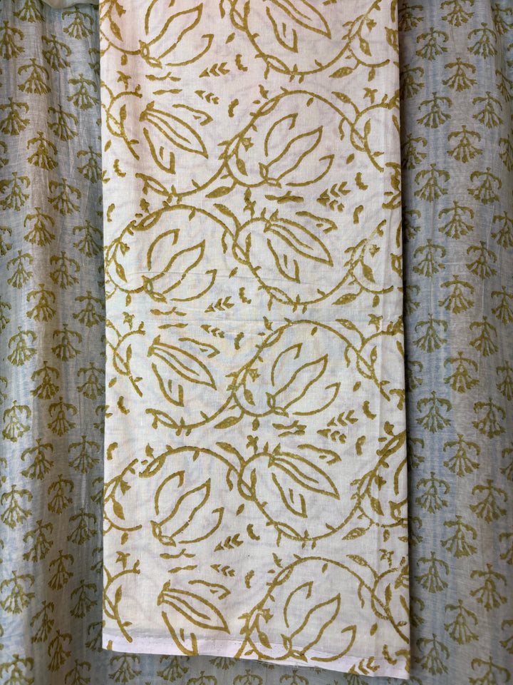 Green Mul Chanderi Hand Block Printed Suit Set