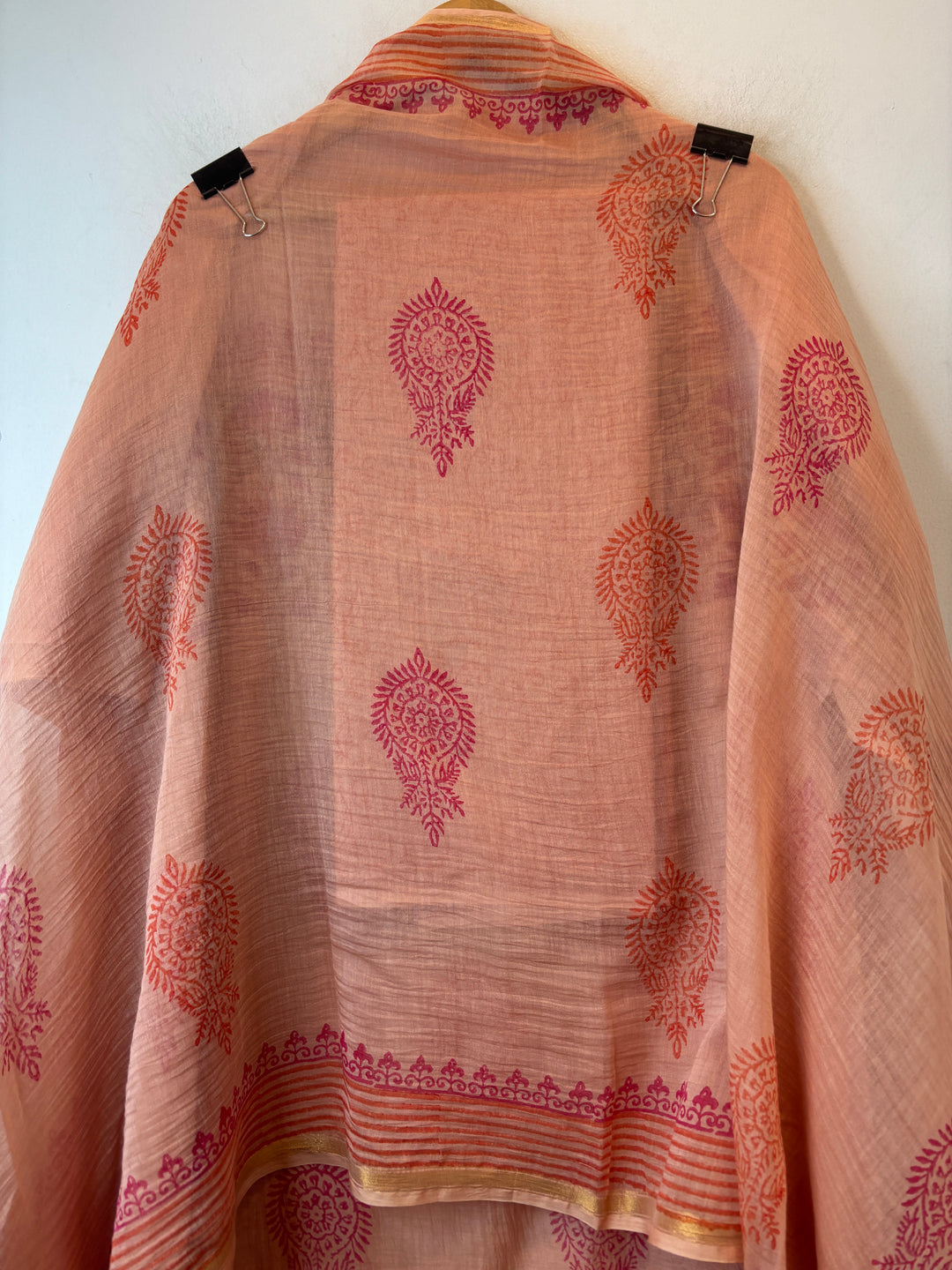 Orange Mul Chanderi Hand Block Printed Suit Set
