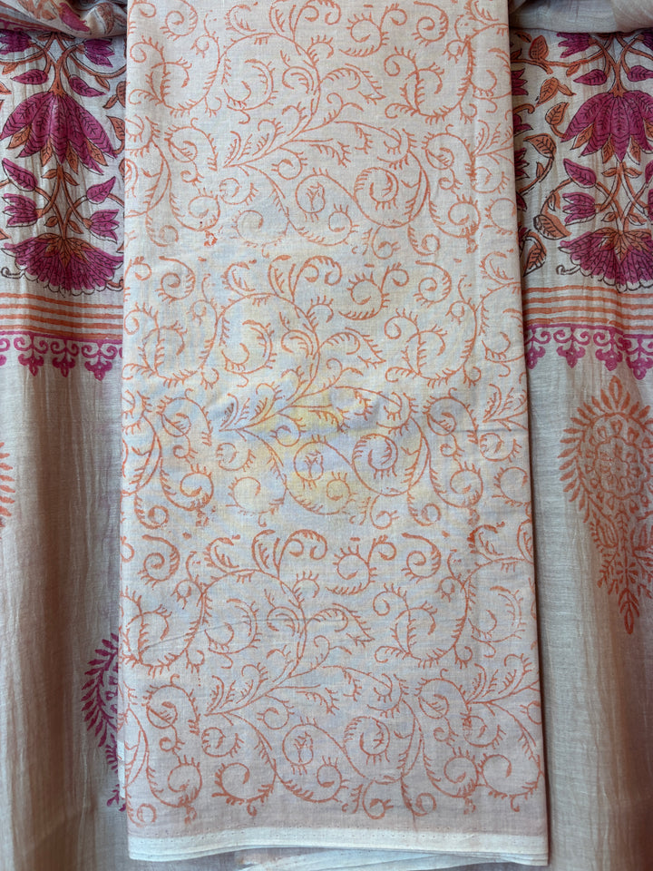 Orange Mul Chanderi Hand Block Printed Suit Set