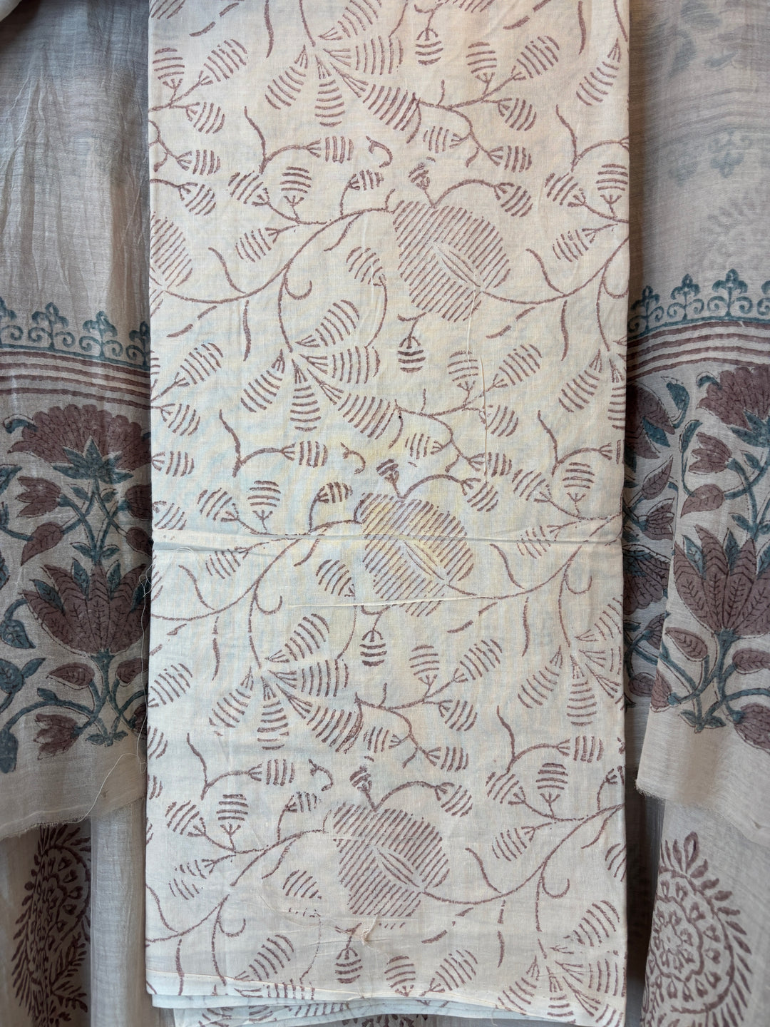 Peach Mul Chanderi Hand Block Printed Suit Set
