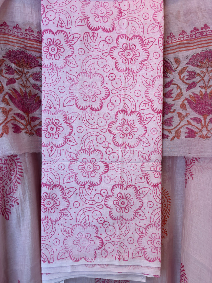 Pink Mul Chanderi Hand Block Printed Suit Set