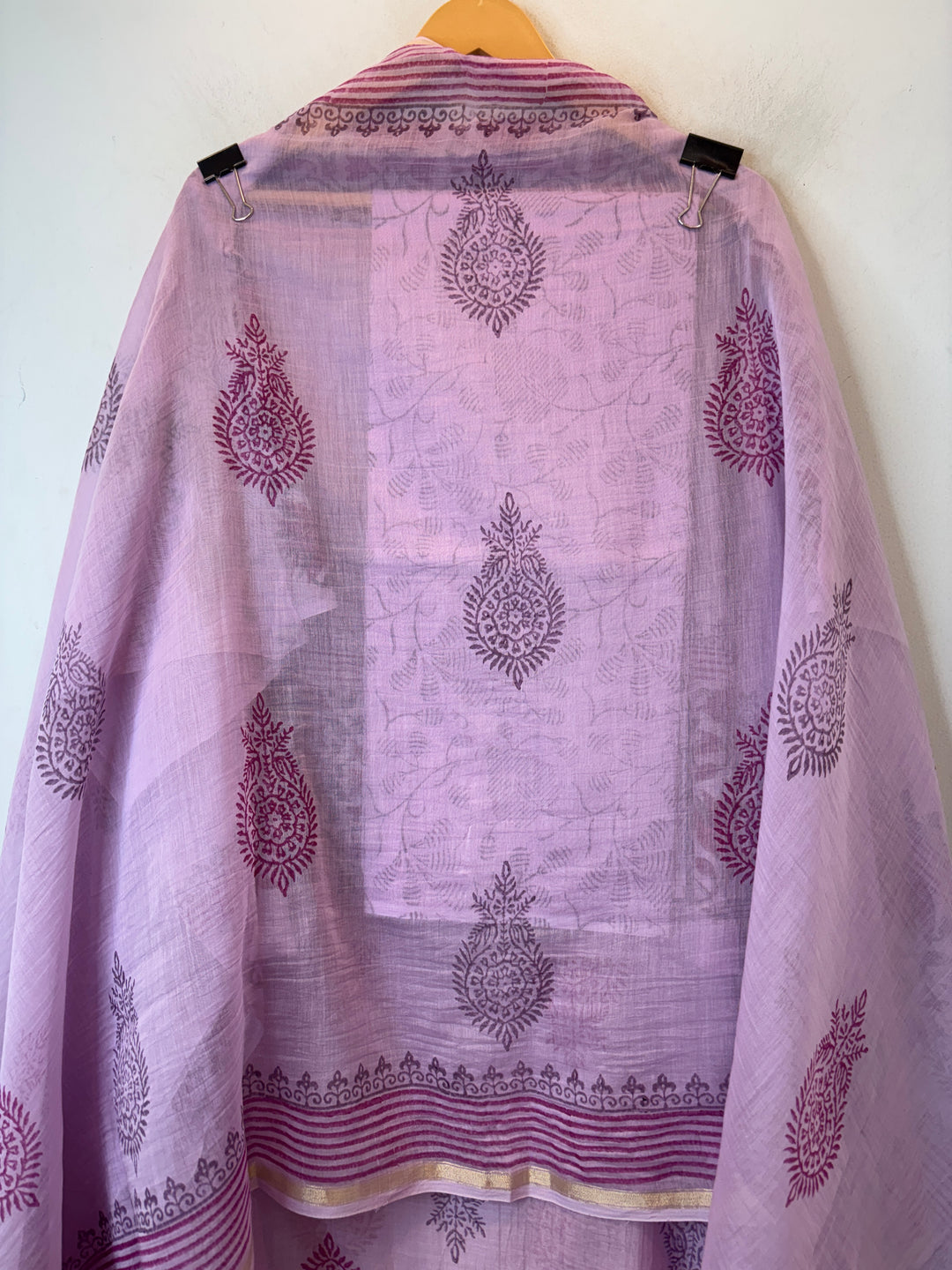 Purple Mul Chanderi Hand Block Printed Suit Set