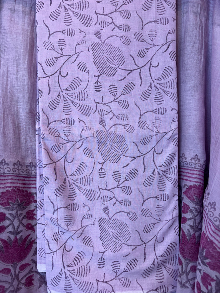 Purple Mul Chanderi Hand Block Printed Suit Set