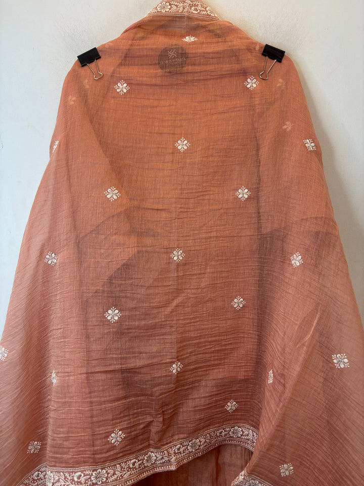 Peach Mul Cotton Unstitched Suit Set with Sequin &amp; Zari Embroidery