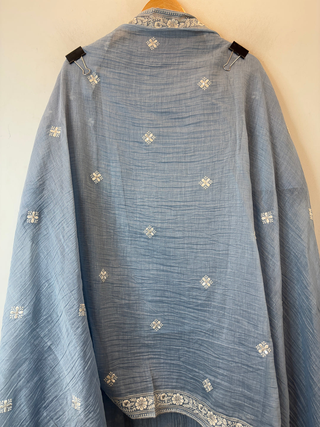 Blue Mul Cotton Unstitched Suit Set with Sequin &amp; Zari Embroidery