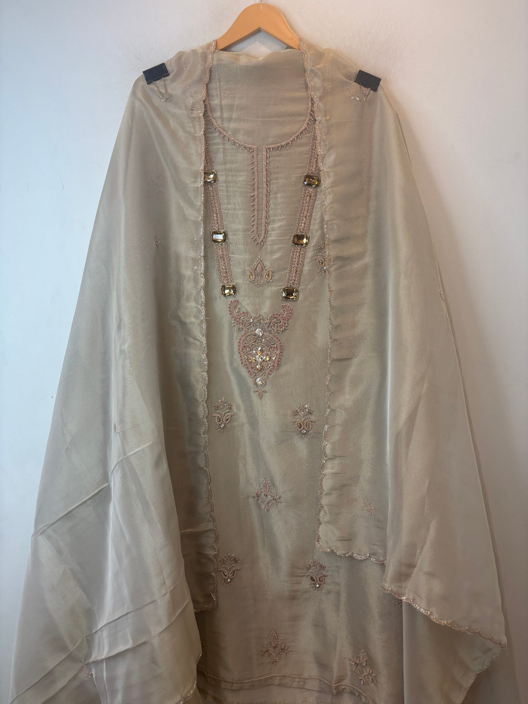 Tissue Unstitched Suit Set with Dabka &amp; Sequin Work