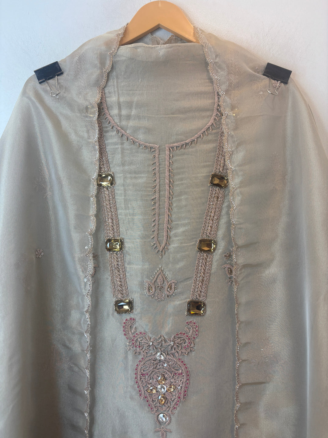 Tissue Unstitched Suit Set with Dabka &amp; Sequin Work