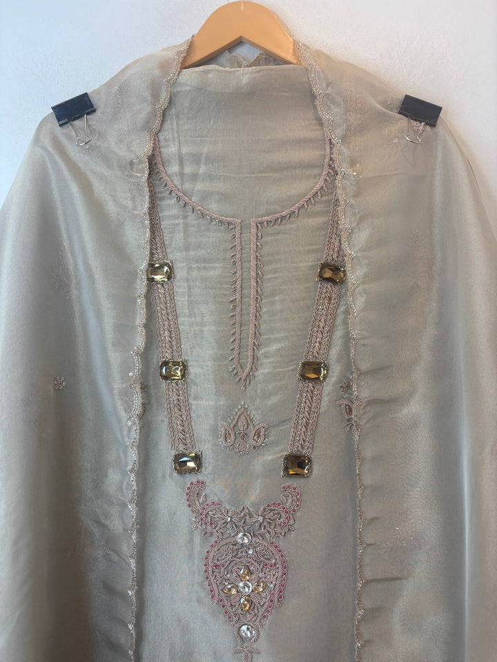 Tissue Unstitched Suit Set with Dabka &amp; Sequin Work