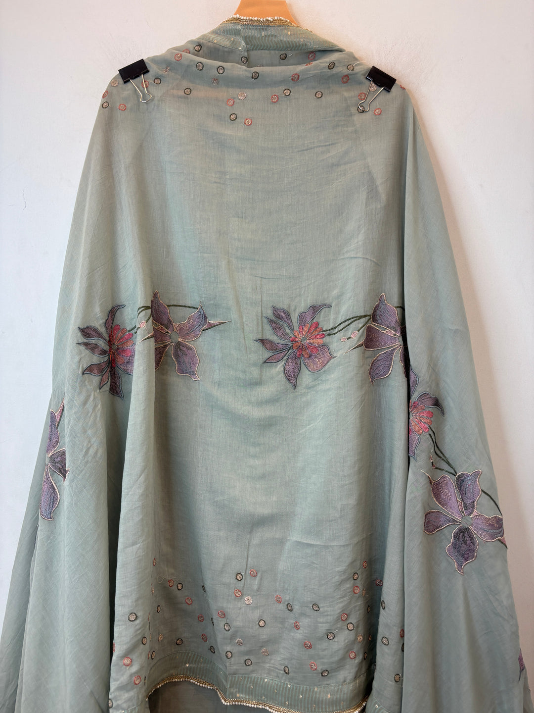 Grey Mul Cotton Unstitched Suit Set with Beads, Zari &amp; Sequin Work