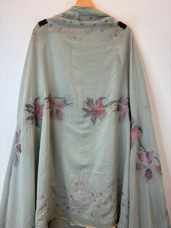 Grey Mul Cotton Unstitched Suit Set with Beads, Zari &amp; Sequin Work