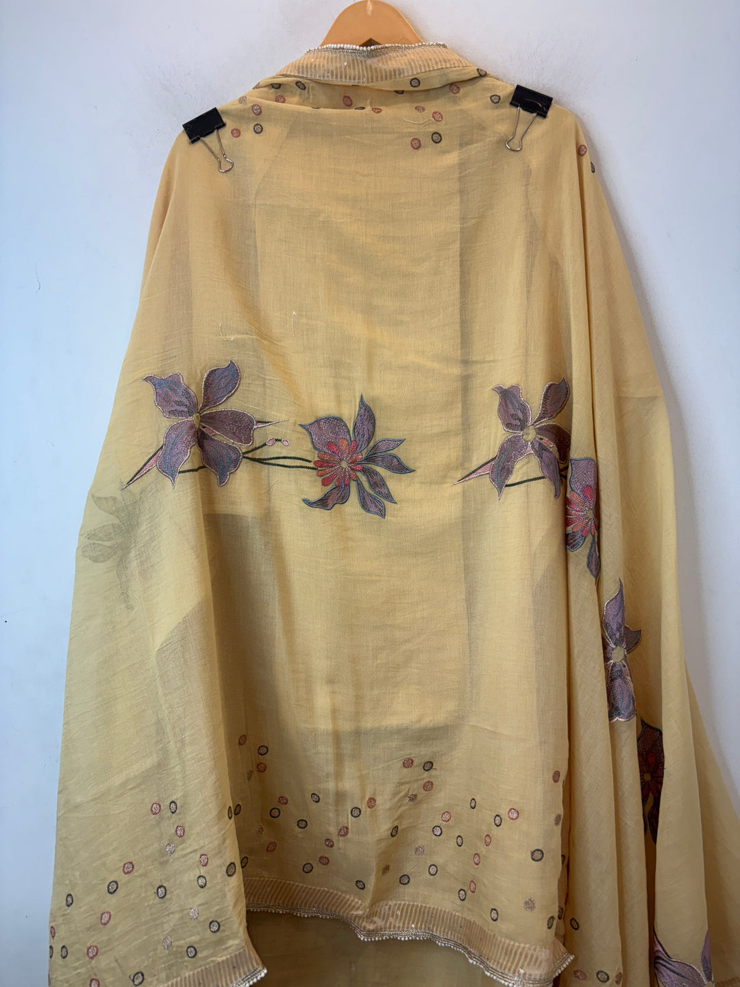 Yellow Mul Cotton Unstitched Suit Set with Beads, Zari &amp; Sequin Work