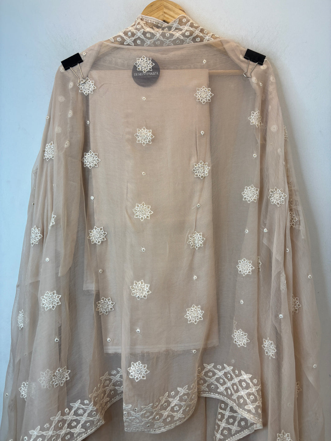 Nude Lucknowi Georgette Unstitched Suit Set with Pearl Work