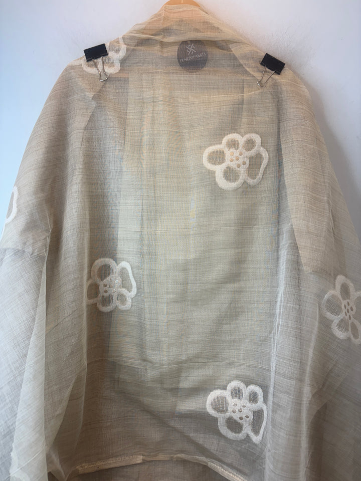 Linen Unstitched Suit Set with Embroidery &amp; Zari Woven Dupatta