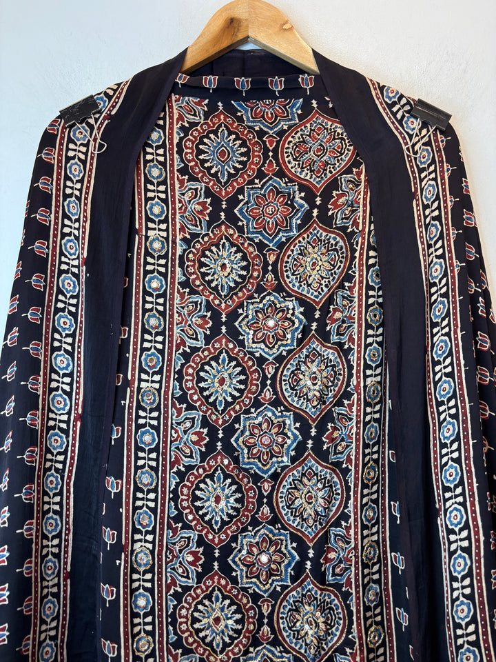 Black Ajrakh Modal Mirror Work Suit Set AJ1